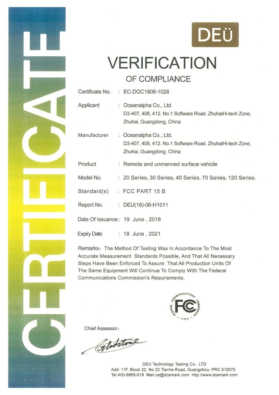 FCC Certificat