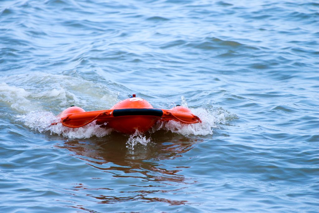 front view of remote control lifebuoy Dolphin 1 sailing on the sea